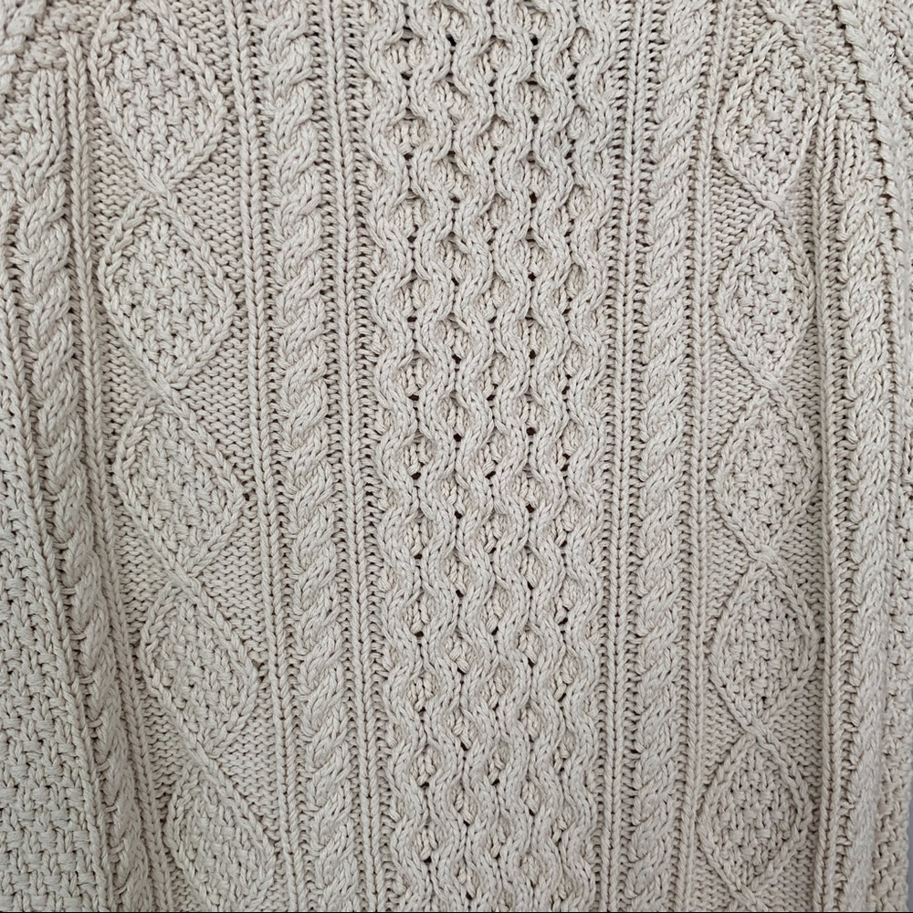 L.L. Bean Signature 100% Cotton Cream Cable Knit Sweater w/Side Zipper Size M - Picture 8 of 9
